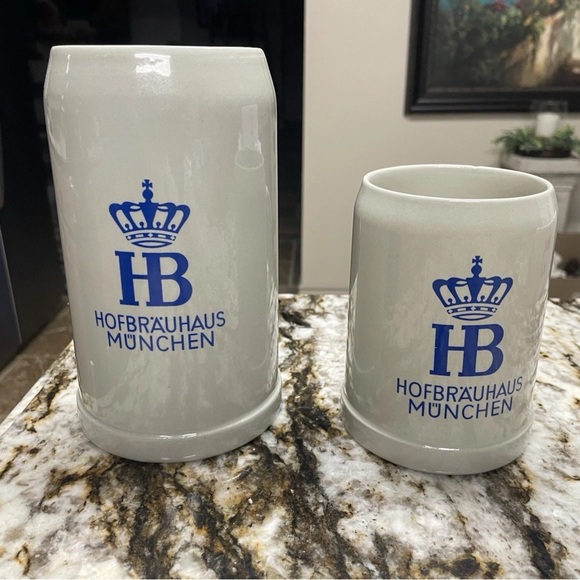 Gerz Germany Other - Set of 2 Gerz Stoneware 1L & 0.5L Gray and Blue Lettering Beer Steins